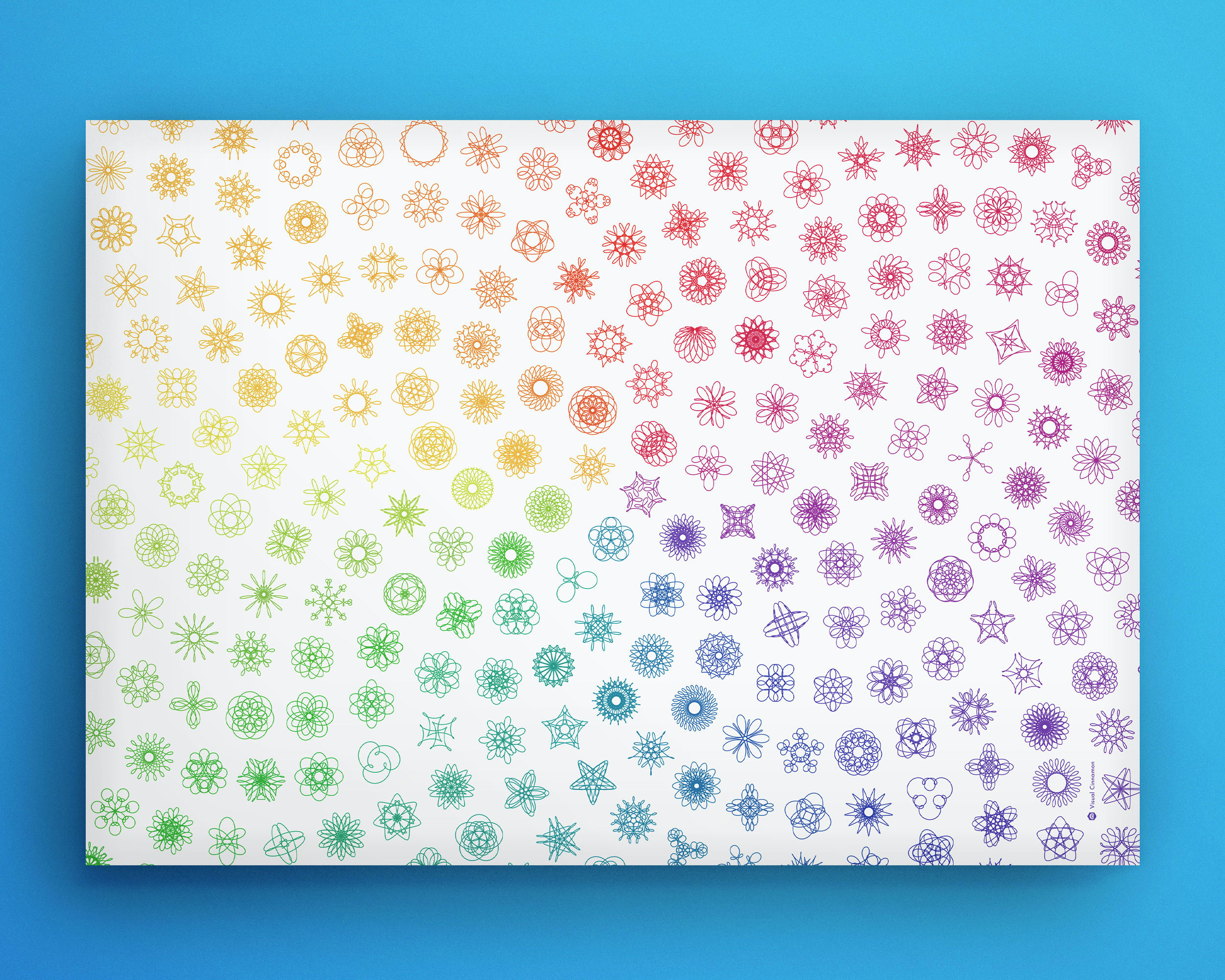 A print of a grid full of tiny spirographs