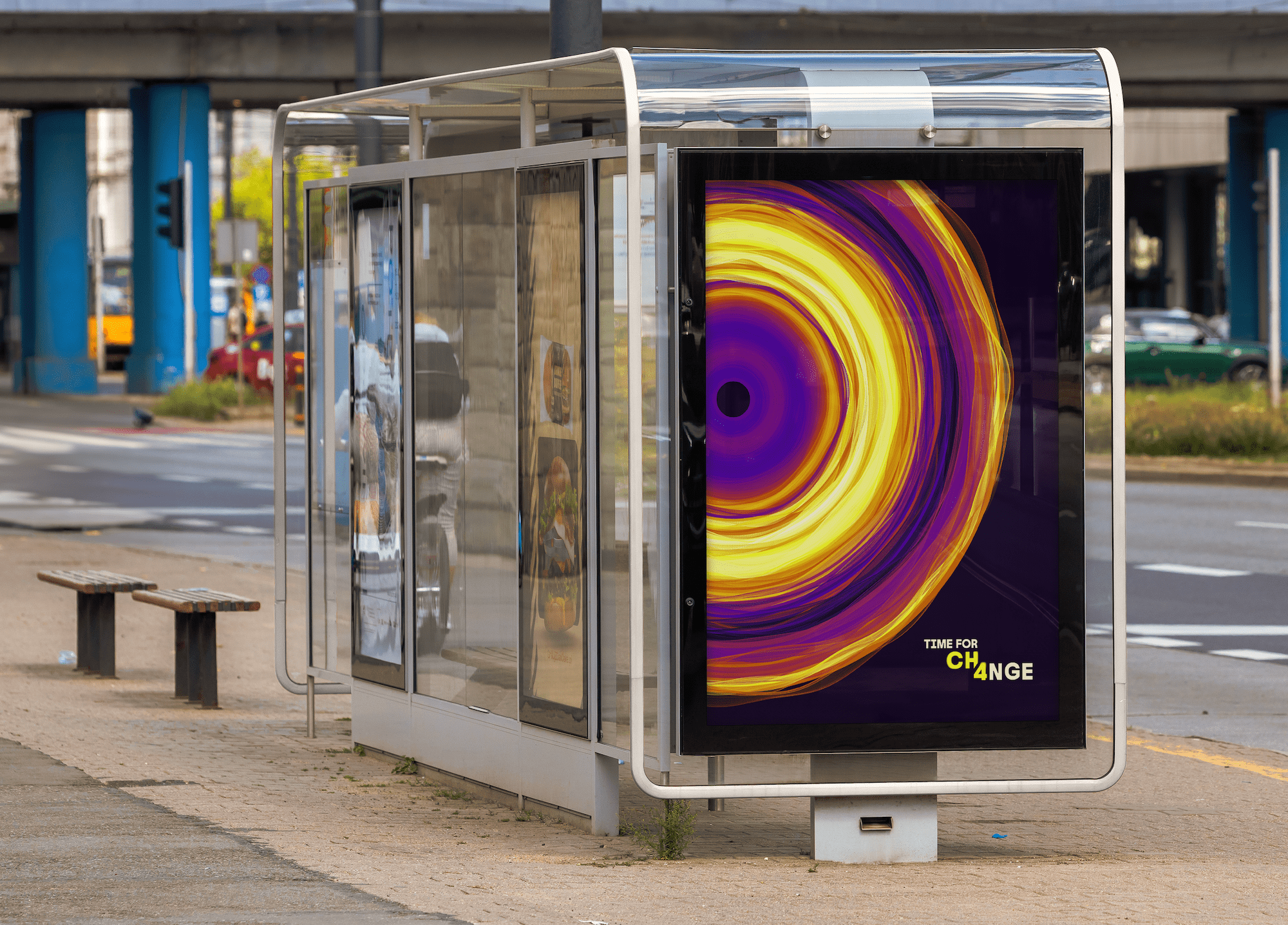A poster mock-up at a bus stand