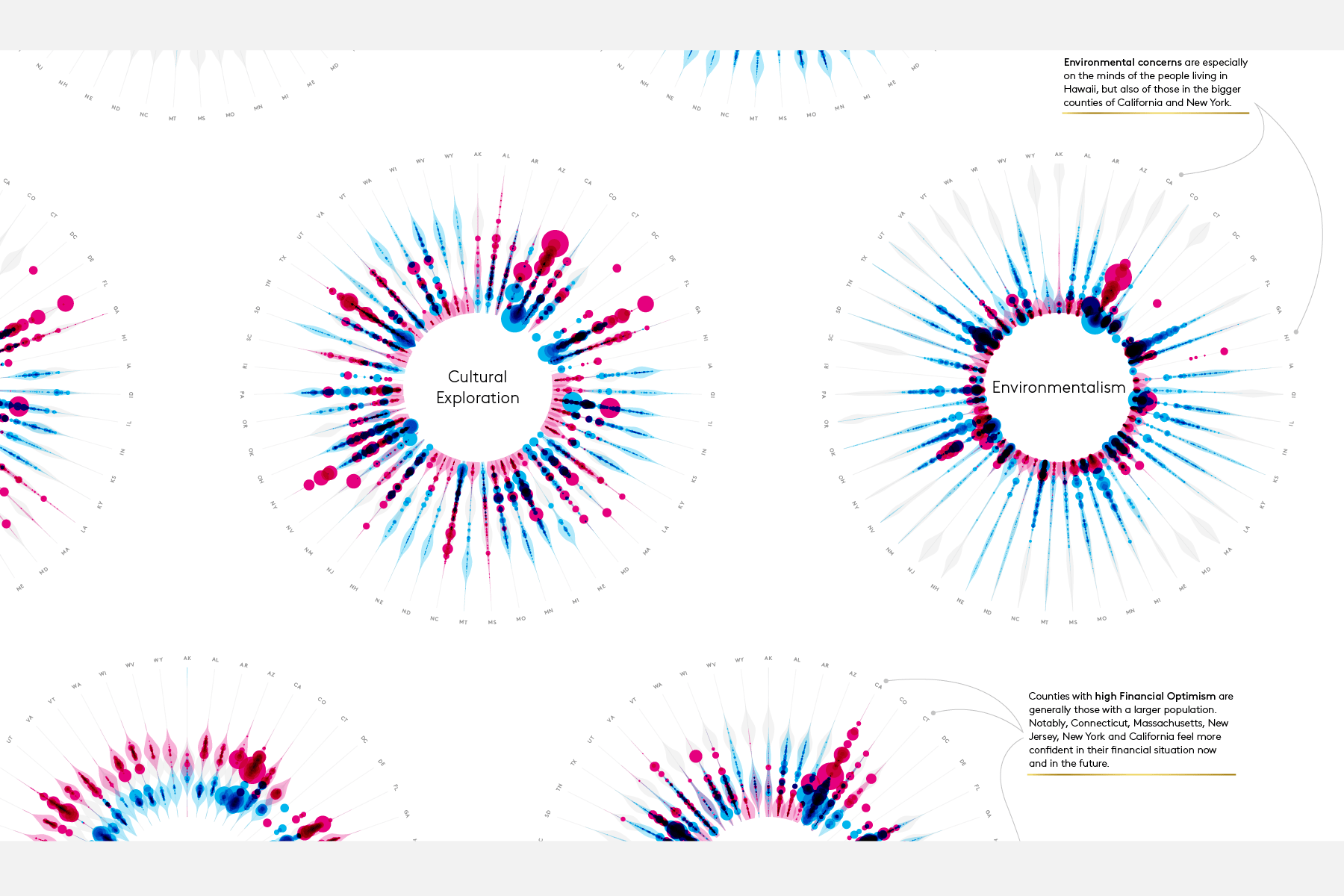 A closer look at the 'Cultural Exploration' and 'Environmentalism' flowers of the white poster