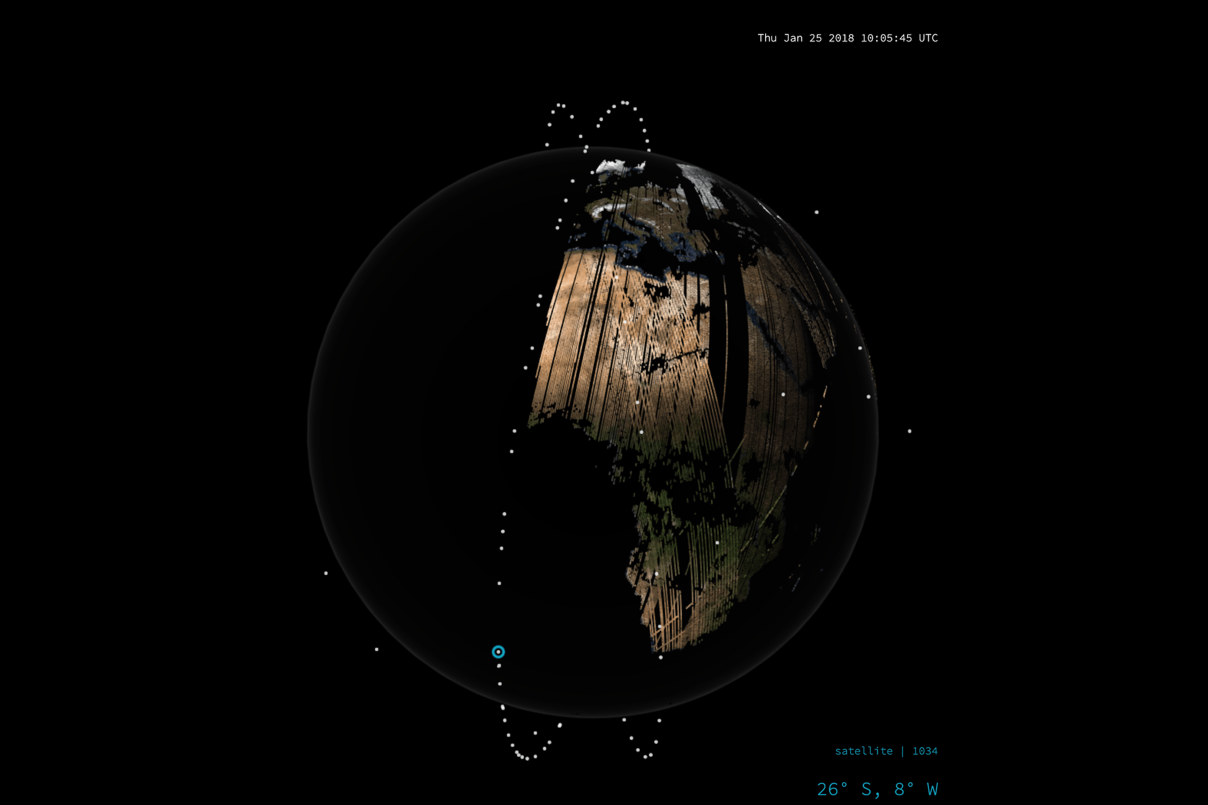 The visual of the Earth, showing when Planet's satellites are imaging the Earth