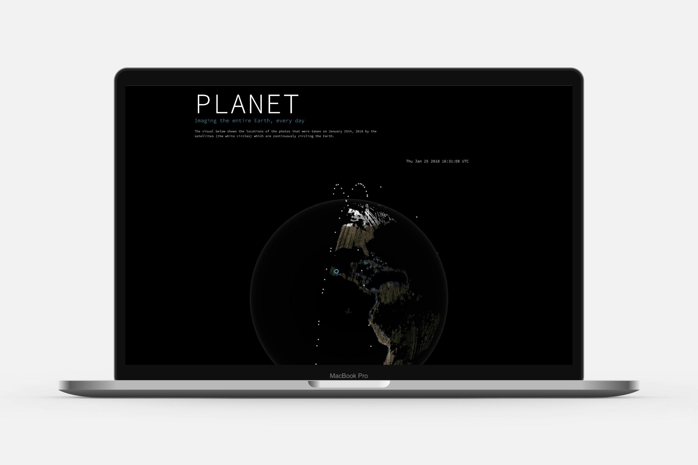 The visual of the Earth, showing when Planet's satellites are imaging the Earth