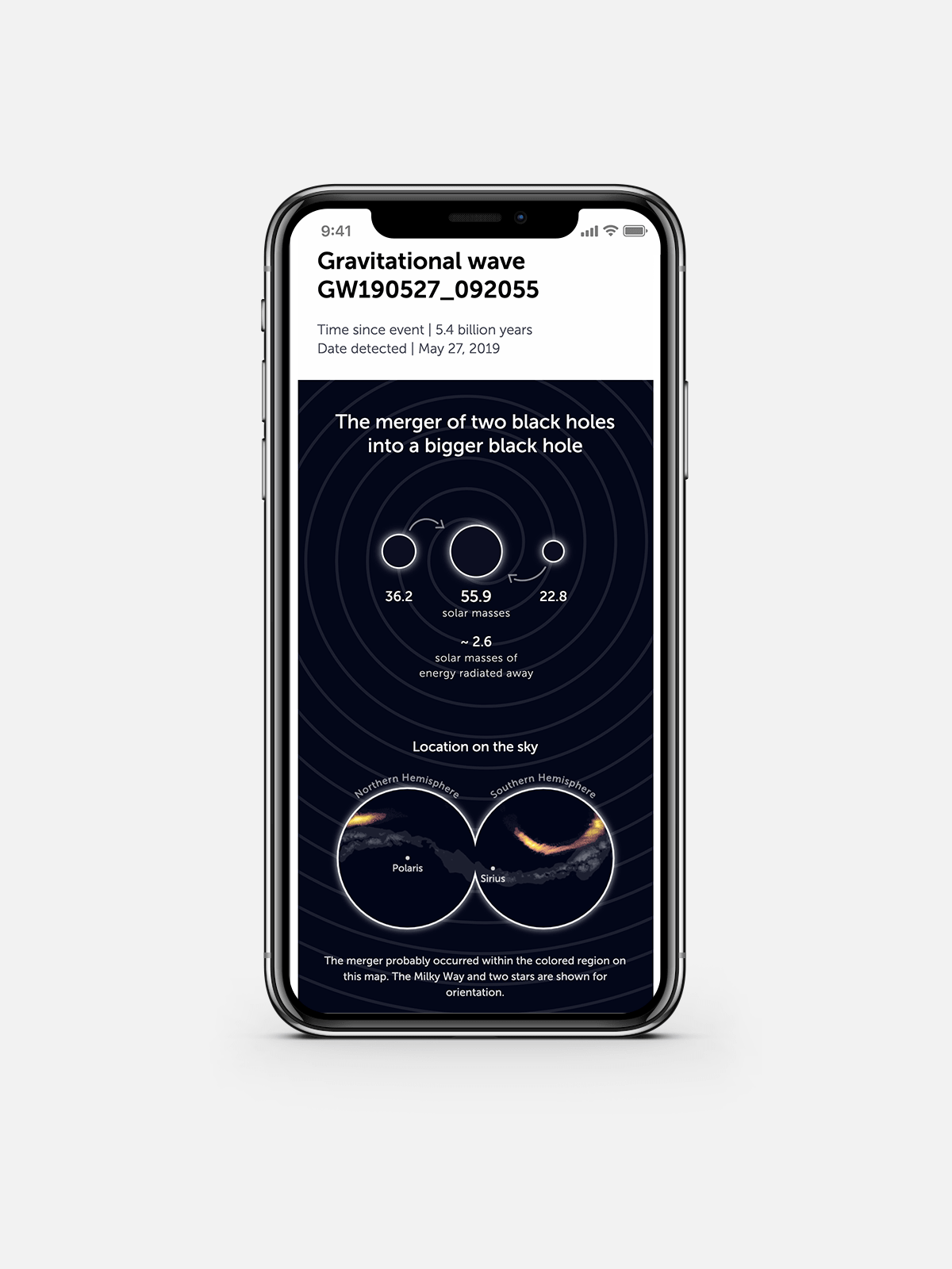 The mobile screen version of the gravitational waves visual