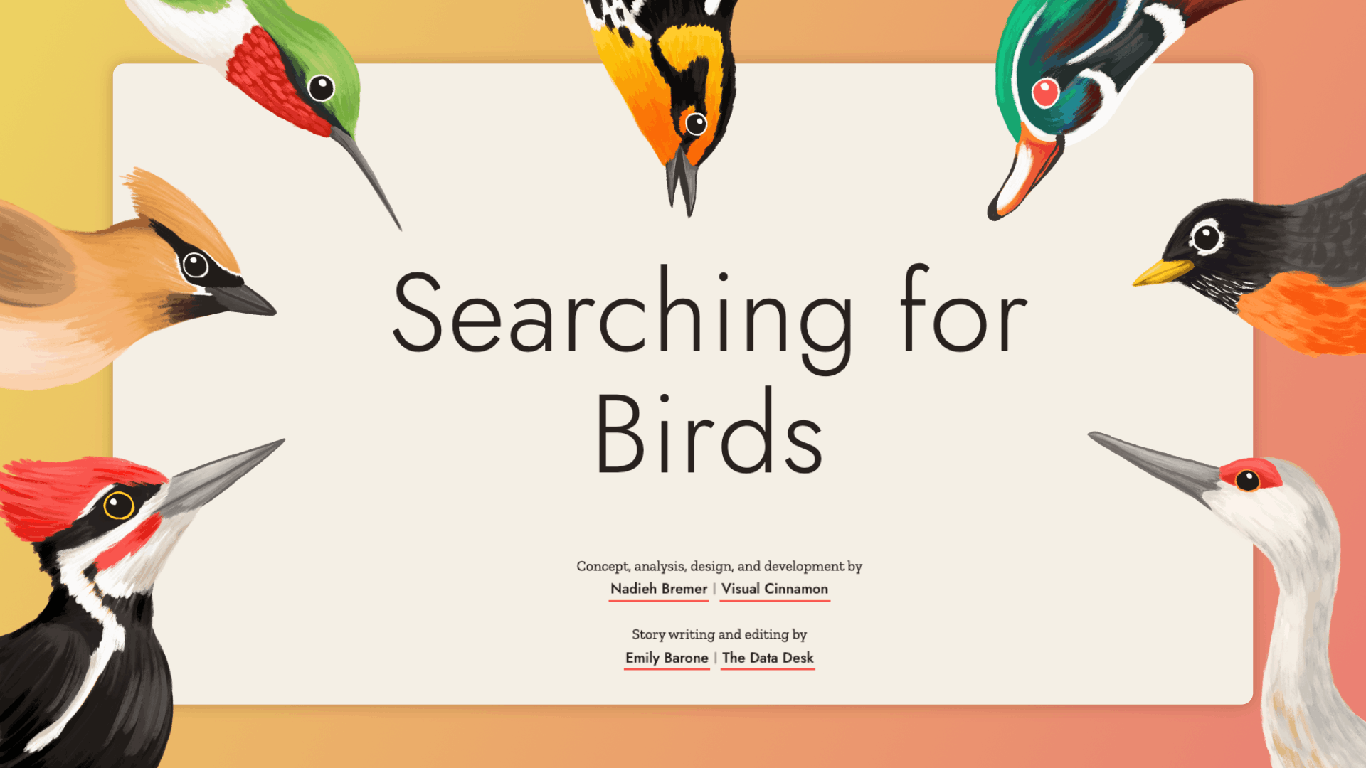 The main start of the article with the hand-drawn birds around it